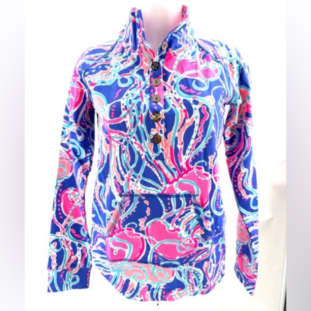 LILLY PULITZER Iris Blue Jellies B Jammin Captain Pullover Sweater Small 4 6 NWT